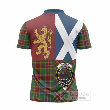 Baxter Crest Tartan Zipper Polo Shirt with Lion Rampant Saltire Style