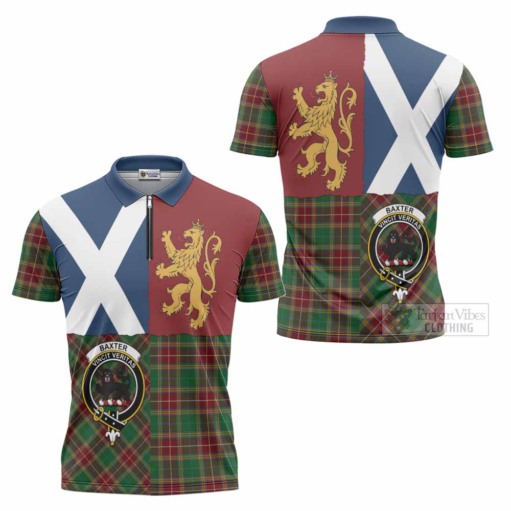 Baxter Crest Tartan Zipper Polo Shirt with Lion Rampant Saltire Style