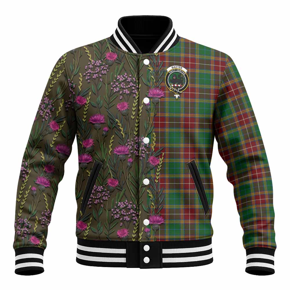 Baxter Family Crest Tartan Baseball Jacket Scottish Thistle Flower Pattern Half Style - Tartan Vibes Clothing