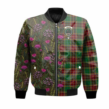 Baxter Family Crest Tartan Bomber Jacket Scottish Thistle Flower Pattern Half Style