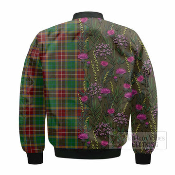 Baxter Family Crest Tartan Bomber Jacket Scottish Thistle Flower Pattern Half Style