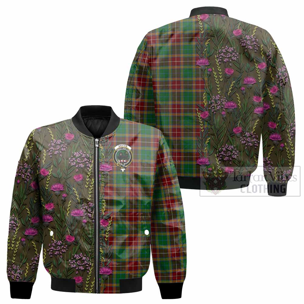Baxter Family Crest Tartan Bomber Jacket Scottish Thistle Flower Pattern Half Style - Tartan Vibes Clothing