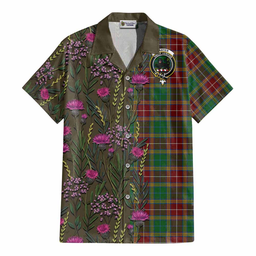 Baxter Family Crest Tartan Cotton Hawaiian Shirt Scottish Thistle Flower Pattern Half Style - Tartan Vibes Clothing