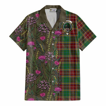 Baxter Family Crest Tartan Cotton Hawaiian Shirt Scottish Thistle Flower Pattern Half Style - Tartan Vibes Clothing