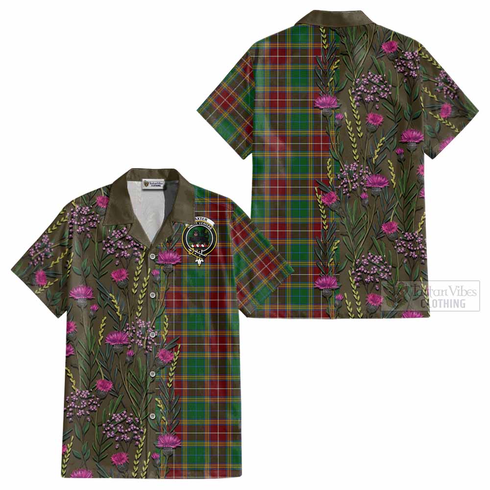 Baxter Family Crest Tartan Cotton Hawaiian Shirt Scottish Thistle Flower Pattern Half Style - Tartan Vibes Clothing