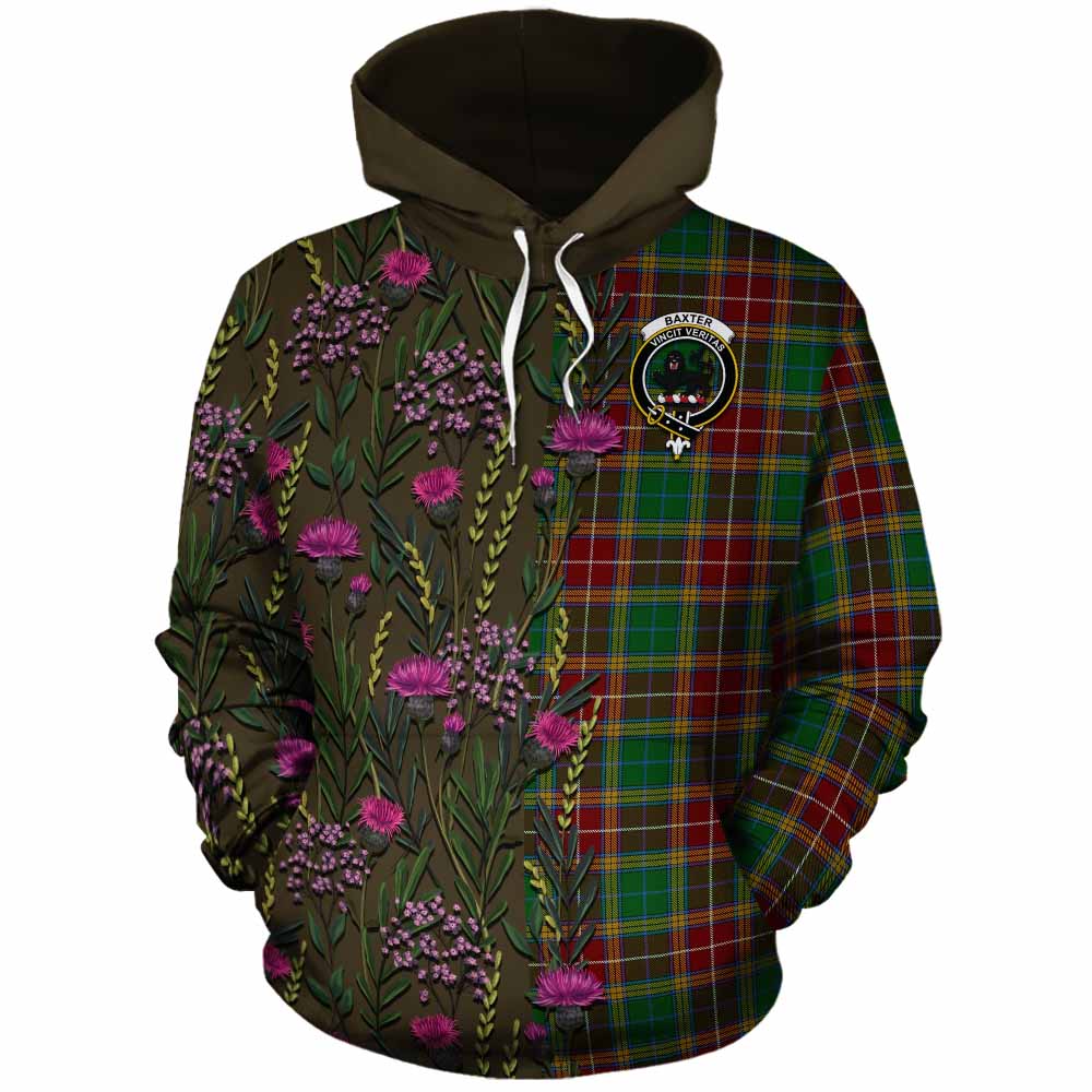 Baxter Family Crest Tartan Cotton Hoodie Scottish Thistle Flower Pattern Half Style - Tartan Vibes Clothing