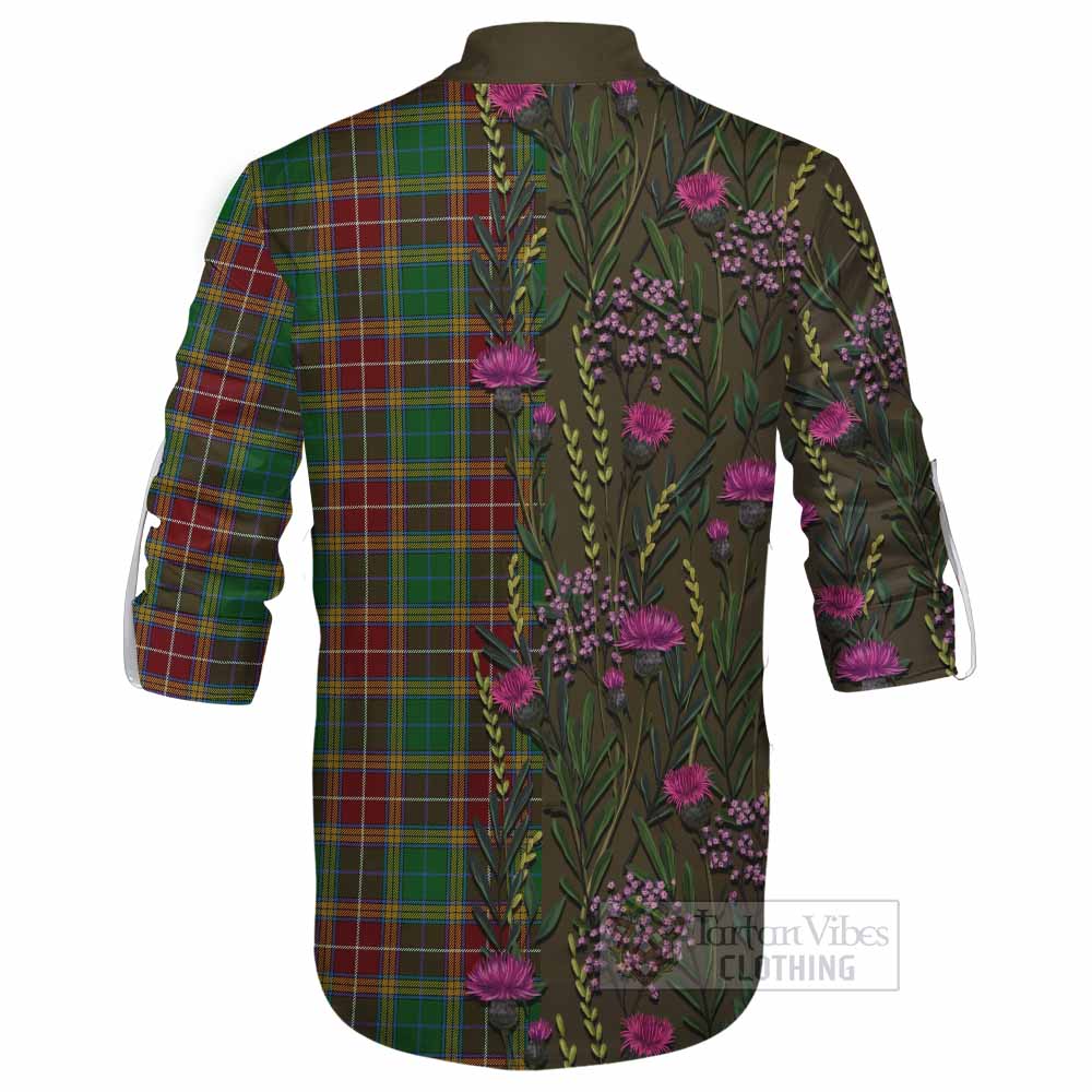 Baxter Family Crest Tartan Ghillie Shirt Scottish Thistle Flower Pattern Half Style - Tartan Vibes Clothing
