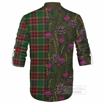 Baxter Family Crest Tartan Ghillie Shirt Scottish Thistle Flower Pattern Half Style