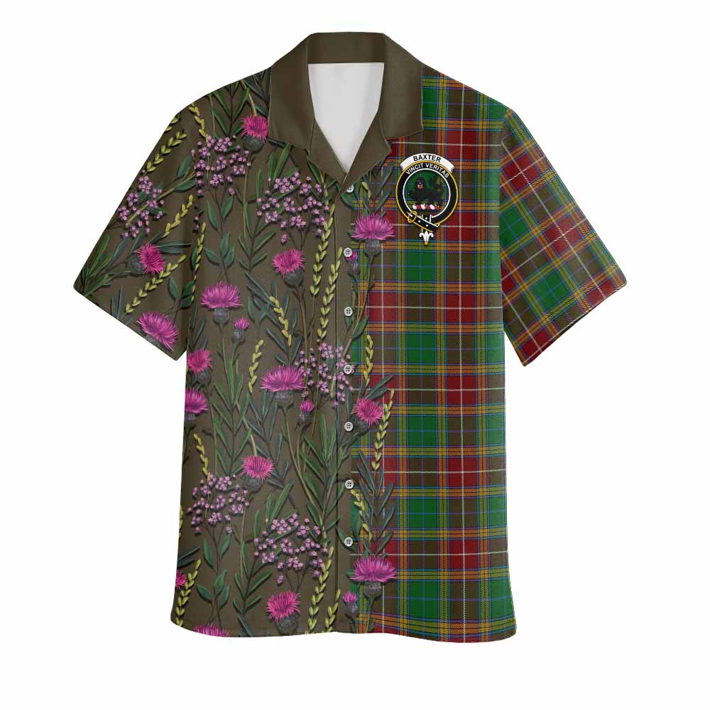 Baxter Family Crest Tartan Hawaiian Shirt Scottish Thistle Flower Pattern Half Style - Tartan Vibes Clothing