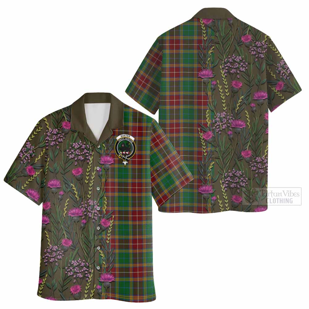 Baxter Family Crest Tartan Hawaiian Shirt Scottish Thistle Flower Pattern Half Style - Tartan Vibes Clothing