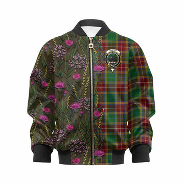 Baxter Family Crest Tartan Kid Bomber Jacket Scottish Thistle Flower Pattern Half Style
