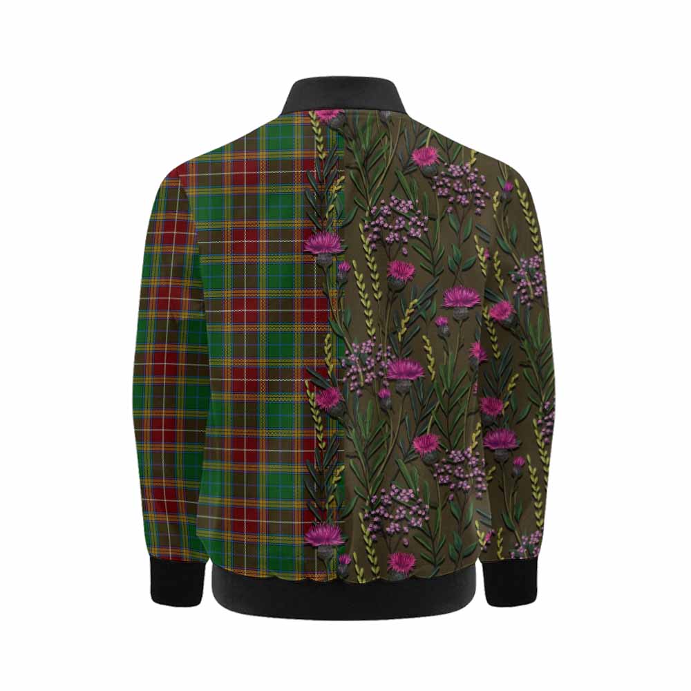 Baxter Family Crest Tartan Kid Bomber Jacket Scottish Thistle Flower Pattern Half Style - Tartan Vibes Clothing