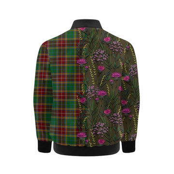 Baxter Family Crest Tartan Kid Bomber Jacket Scottish Thistle Flower Pattern Half Style