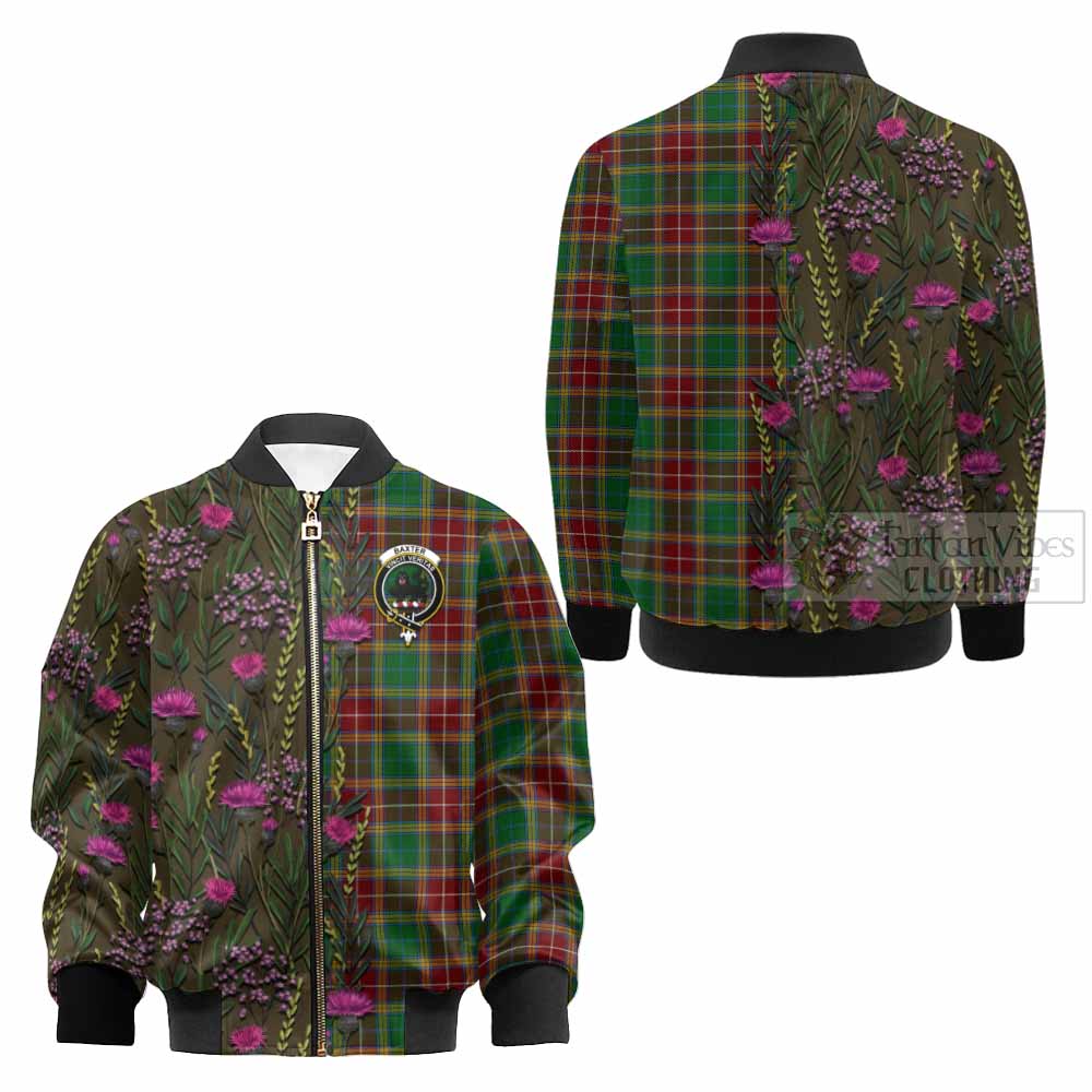 Baxter Family Crest Tartan Kid Bomber Jacket Scottish Thistle Flower Pattern Half Style - Tartan Vibes Clothing