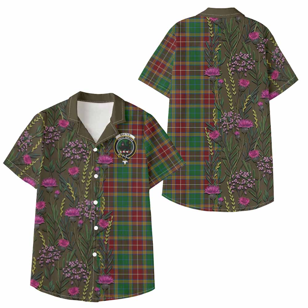 Baxter Family Crest Tartan Kid Hawaiian Shirt Scottish Thistle Flower Pattern Half Style - Tartan Vibes Clothing