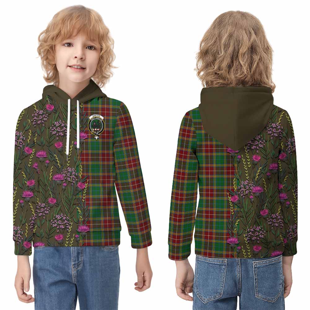 Baxter Family Crest Tartan Kid Hoodie Scottish Thistle Flower Pattern Half Style - Tartan Vibes Clothing