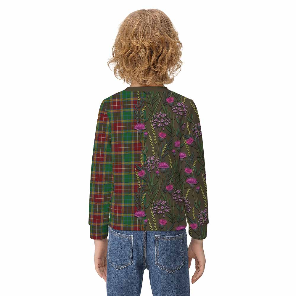 Baxter Family Crest Tartan Kid Knitted Sweatshirt Scottish Thistle Flower Pattern Half Style - Tartan Vibes Clothing