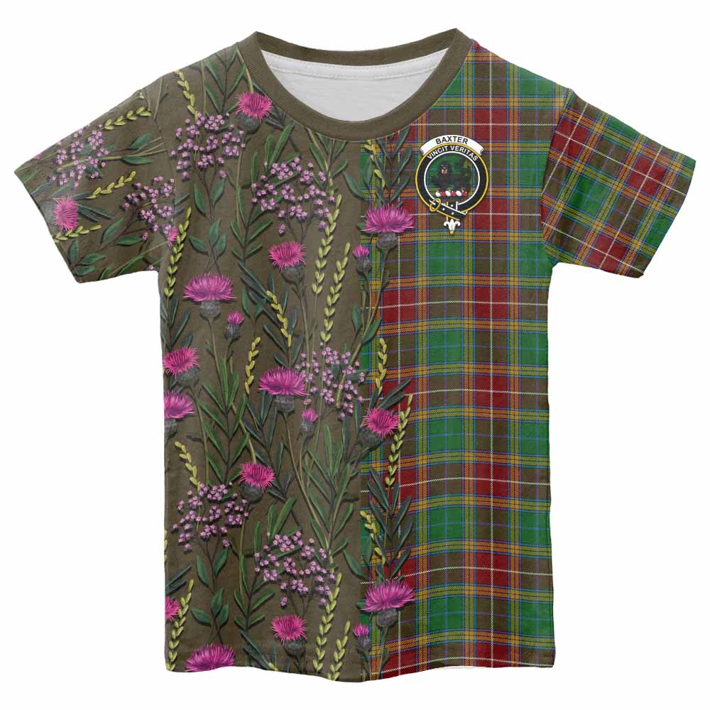 Baxter Family Crest Tartan Kid T-shirt Scottish Thistle Flower Pattern Half Style - Tartan Vibes Clothing