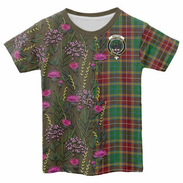 Baxter Family Crest Tartan Kid T-shirt Scottish Thistle Flower Pattern Half Style - Tartan Vibes Clothing