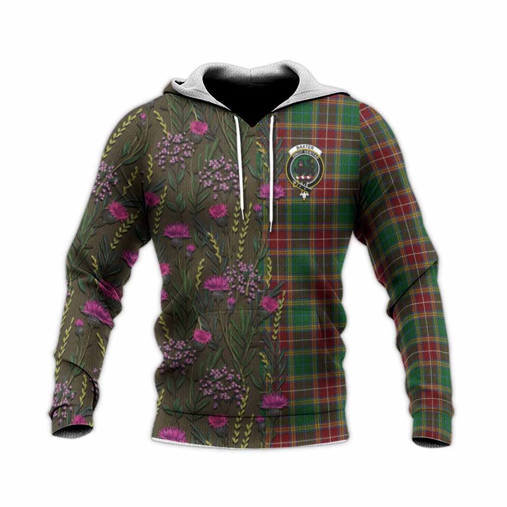 Baxter Family Crest Tartan Knitted Hoodie Scottish Thistle Flower Pattern Half Style - Tartan Vibes Clothing
