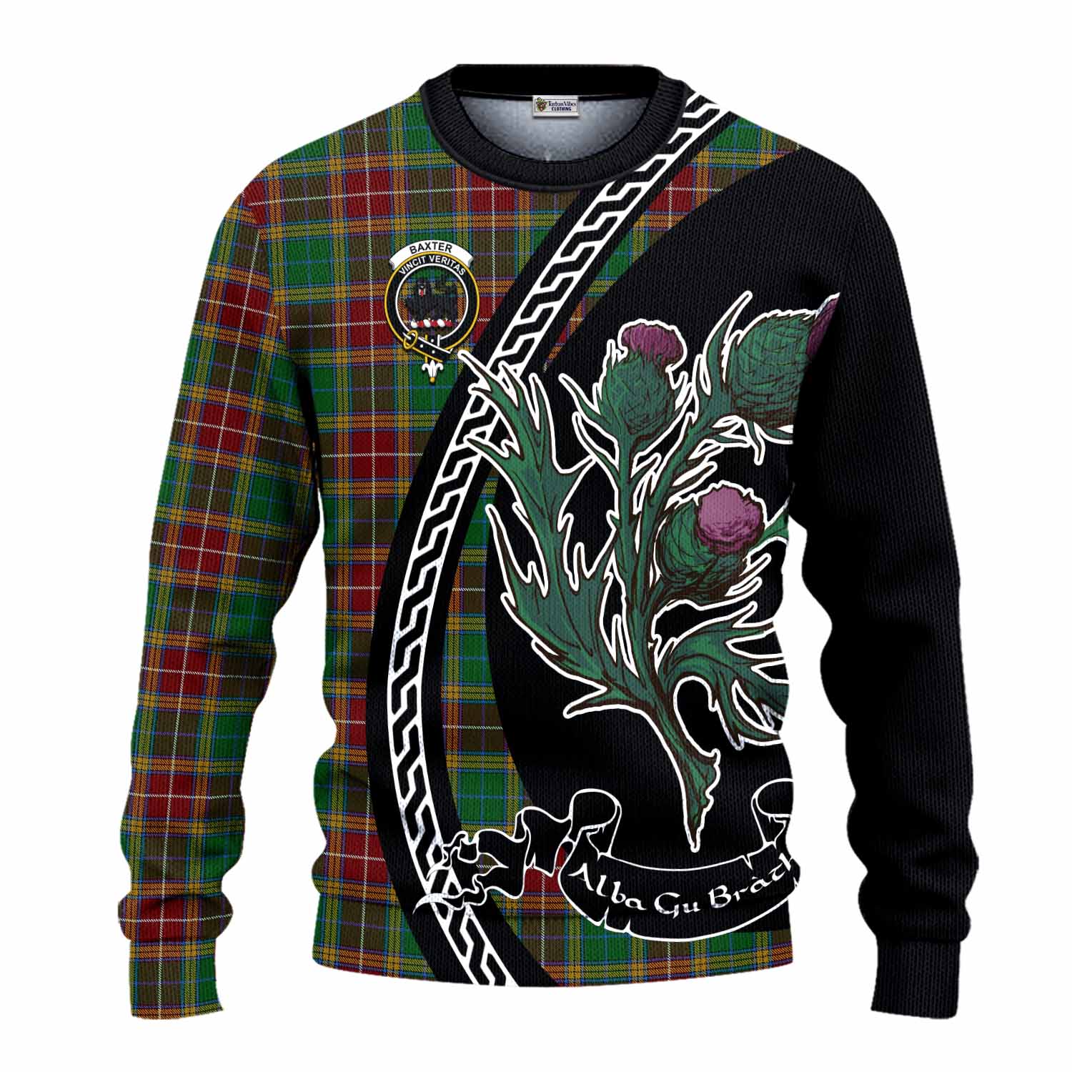 Baxter Family Crest Tartan Knitted Sweater Alba Thistle Inspired - Tartan Vibes Clothing