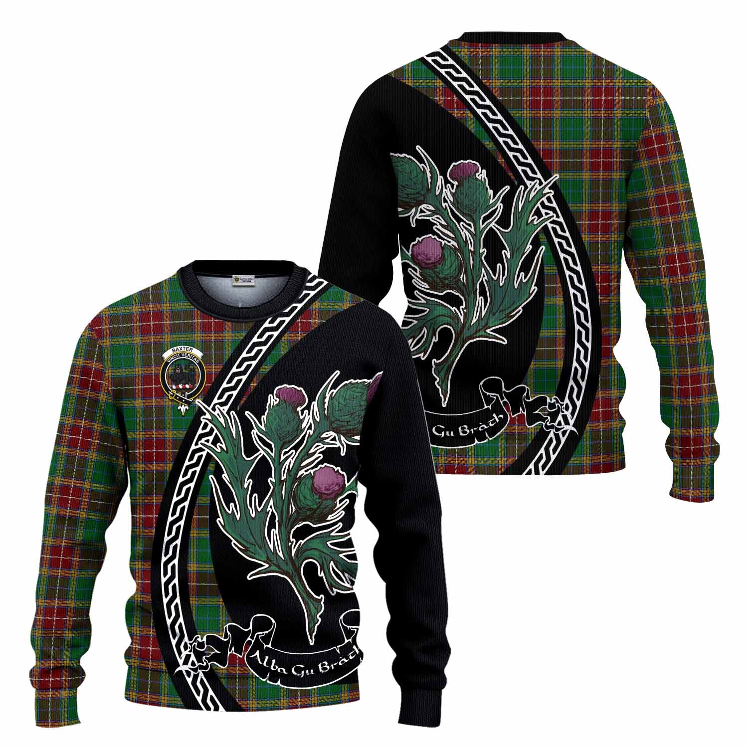 Baxter Family Crest Tartan Knitted Sweater Alba Thistle Inspired - Tartan Vibes Clothing