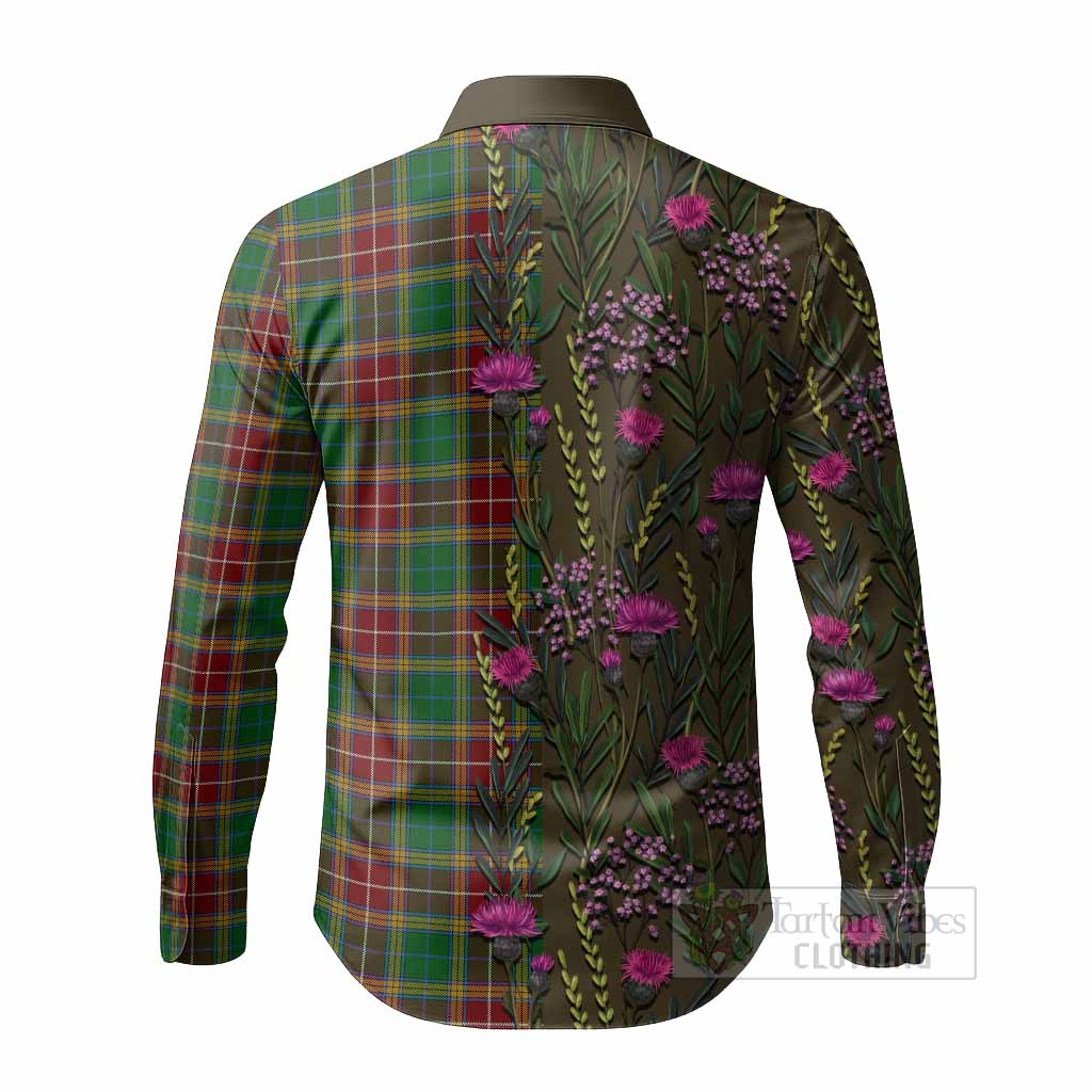 Baxter Family Crest Tartan Long Sleeve Button Shirts Scottish Thistle Flower Pattern Half Style - Tartan Vibes Clothing