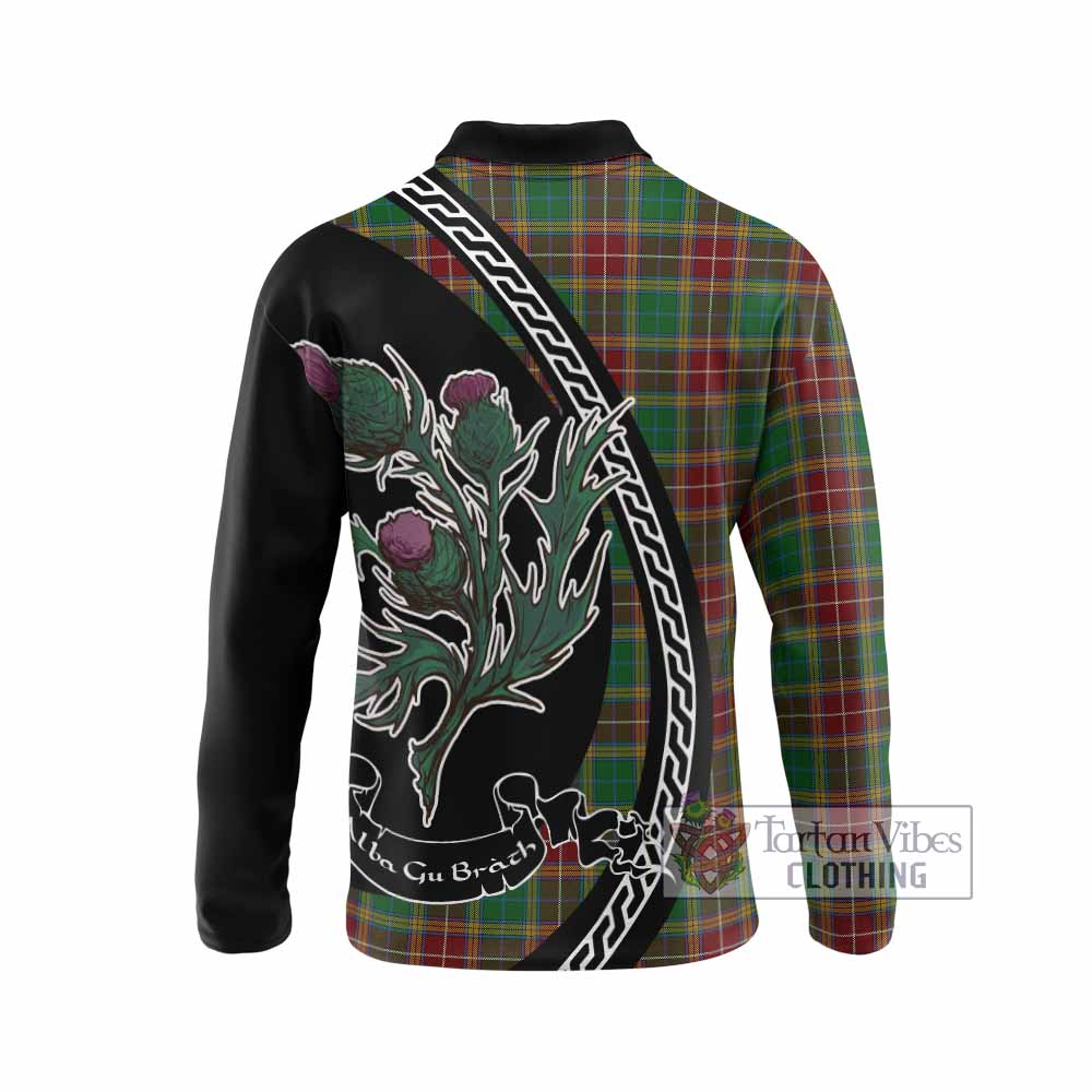 Baxter Family Crest Tartan Long Sleeve Polo Shirt Alba Thistle Inspired - Tartan Vibes Clothing