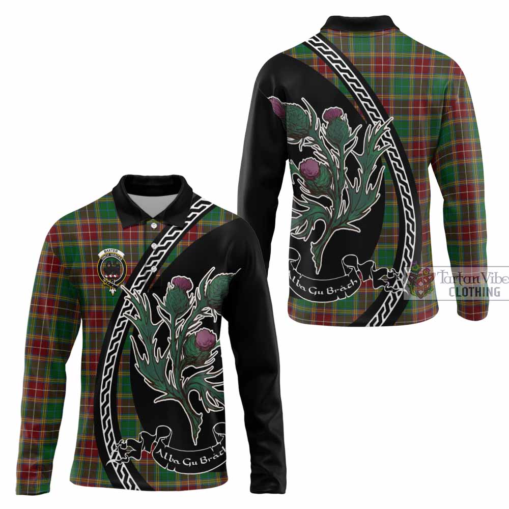 Baxter Family Crest Tartan Long Sleeve Polo Shirt Alba Thistle Inspired - Tartan Vibes Clothing