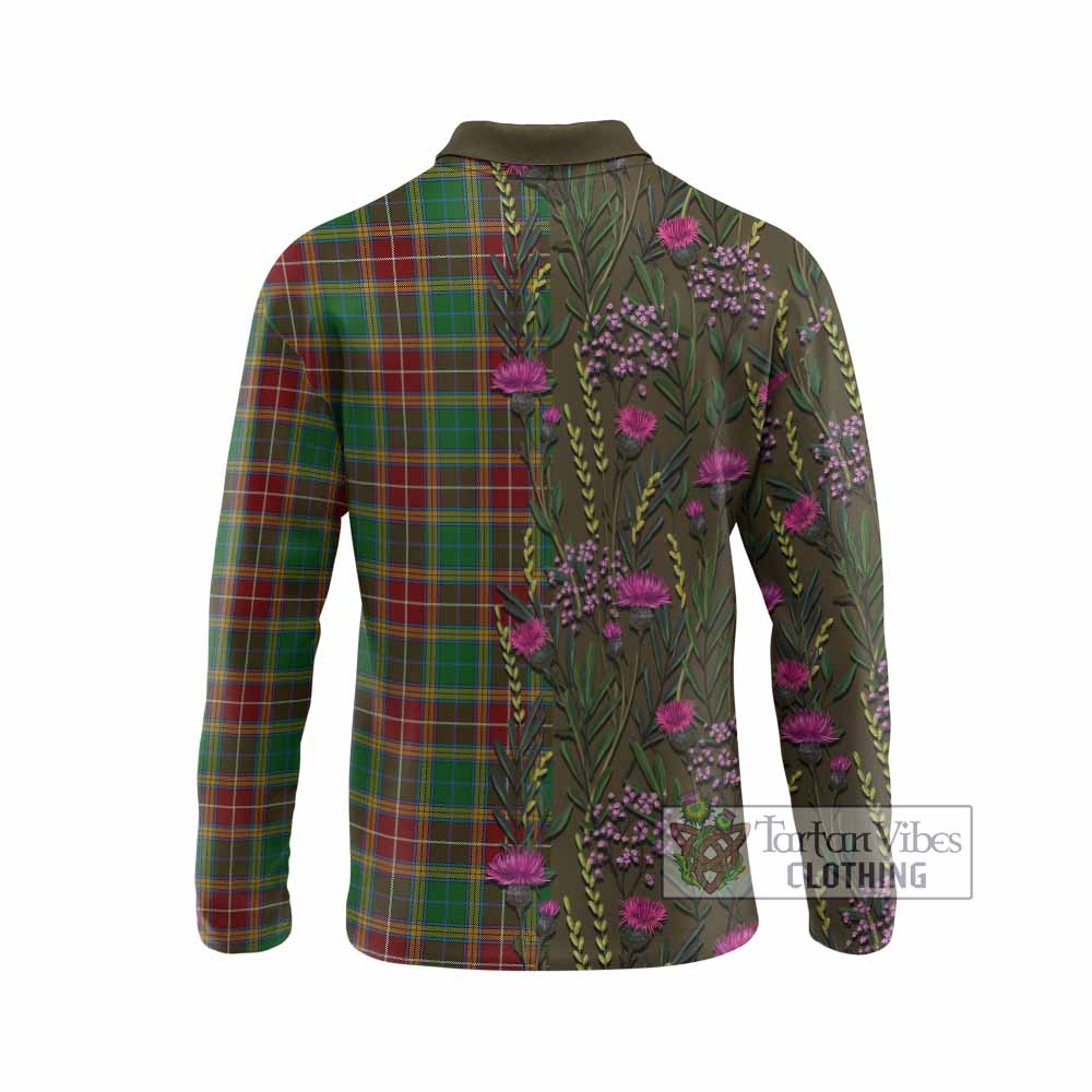 Baxter Family Crest Tartan Long Sleeve Polo Shirt Scottish Thistle Flower Pattern Half Style - Tartan Vibes Clothing