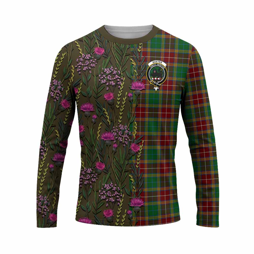 Baxter Family Crest Tartan Long Sleeve T-Shirt Scottish Thistle Flower Pattern Half Style - Tartan Vibes Clothing
