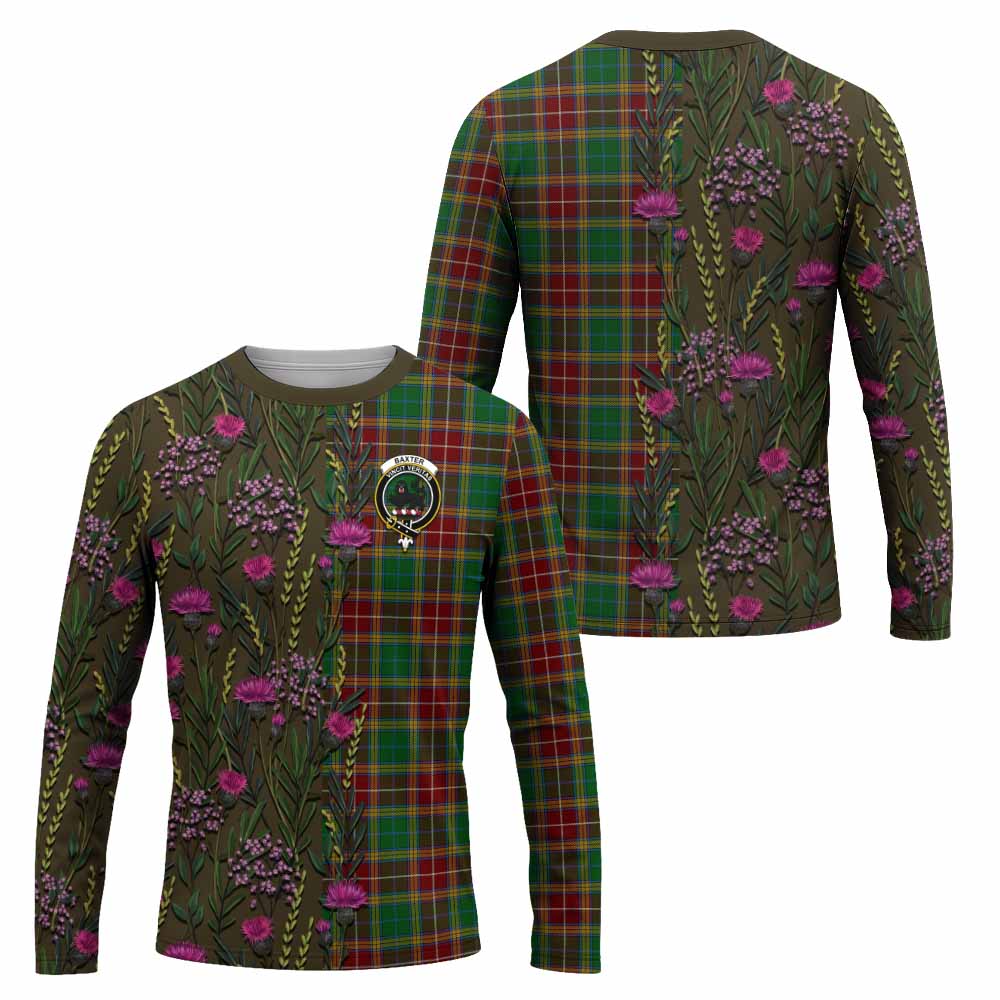 Baxter Family Crest Tartan Long Sleeve T-Shirt Scottish Thistle Flower Pattern Half Style - Tartan Vibes Clothing