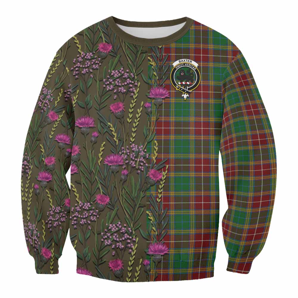 Baxter Family Crest Tartan Sweatshirt Scottish Thistle Flower Pattern Half Style - Tartan Vibes Clothing