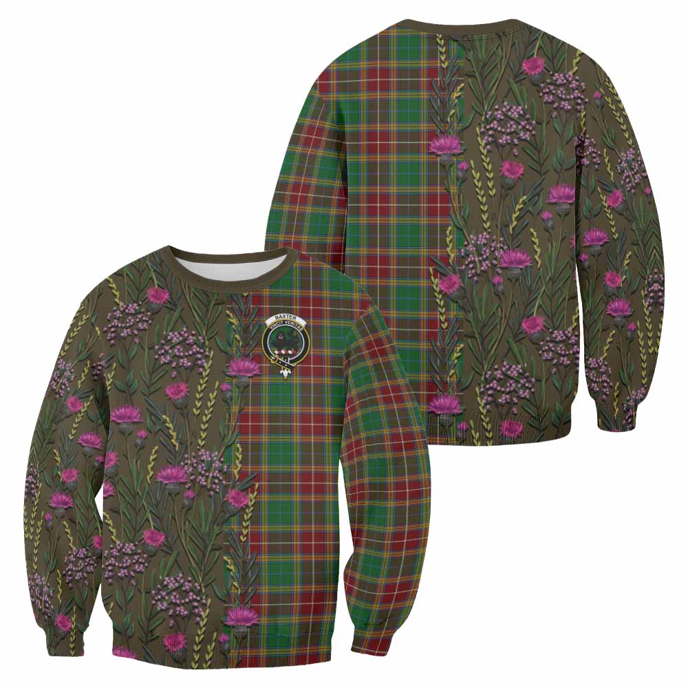Baxter Family Crest Tartan Sweatshirt Scottish Thistle Flower Pattern Half Style - Tartan Vibes Clothing