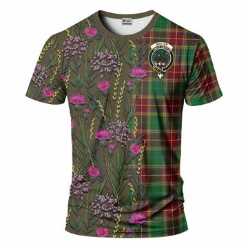 Baxter Family Crest Tartan T-Shirt Scottish Thistle Flower Pattern Half Style - Tartan Vibes Clothing