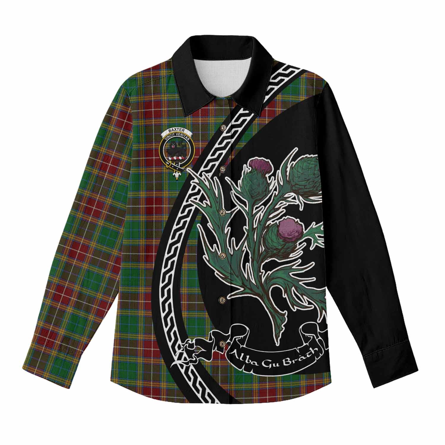 Baxter Family Crest Tartan Women Casual Shirt Alba Thistle Inspired - Tartan Vibes Clothing