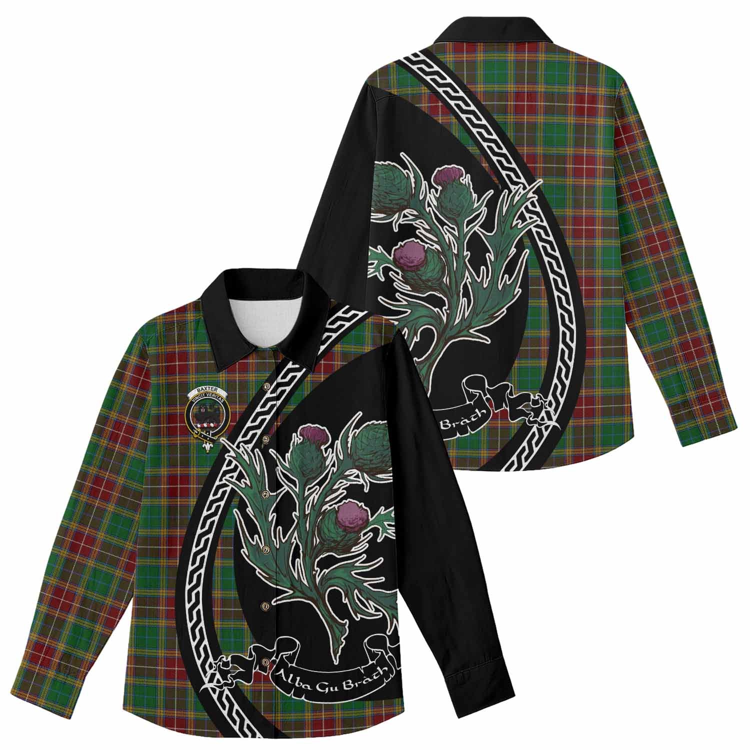 Baxter Family Crest Tartan Women Casual Shirt Alba Thistle Inspired - Tartan Vibes Clothing