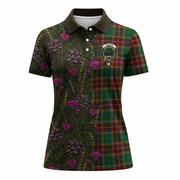 Baxter Family Crest Tartan Women Polo Shirt Scottish Thistle Flower Pattern Half Style