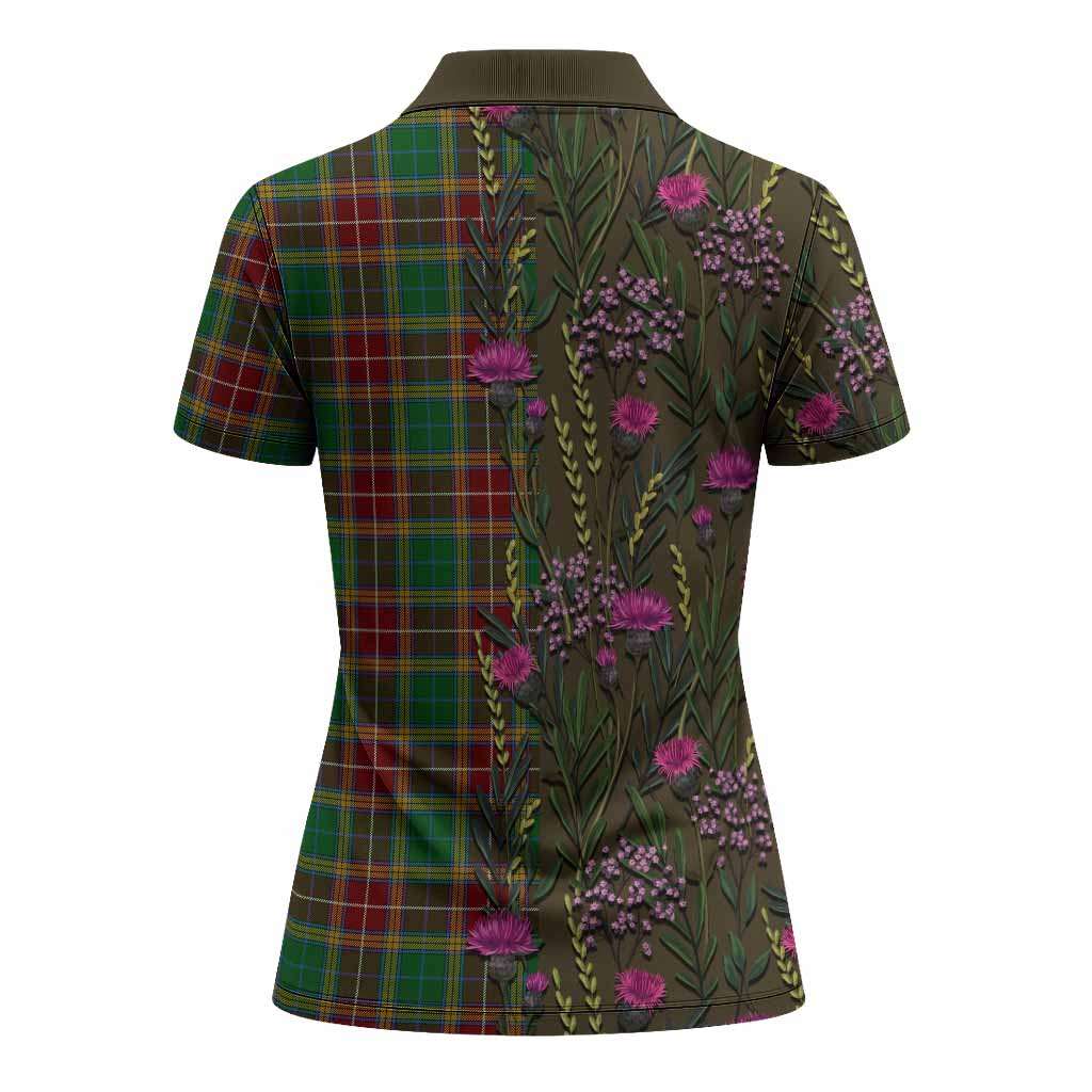 Baxter Family Crest Tartan Women Polo Shirt Scottish Thistle Flower Pattern Half Style - Tartan Vibes Clothing