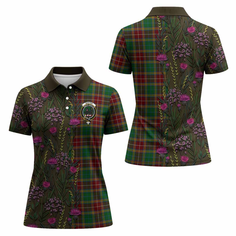 Baxter Family Crest Tartan Women Polo Shirt Scottish Thistle Flower Pattern Half Style - Tartan Vibes Clothing