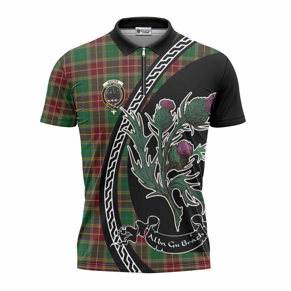 Baxter Family Crest Tartan Zipper Polo Shirt Alba Thistle Inspired - Tartan Vibes Clothing