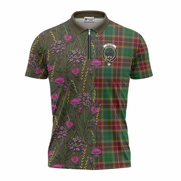 Baxter Family Crest Tartan Zipper Polo Shirt Scottish Thistle Flower Pattern Half Style