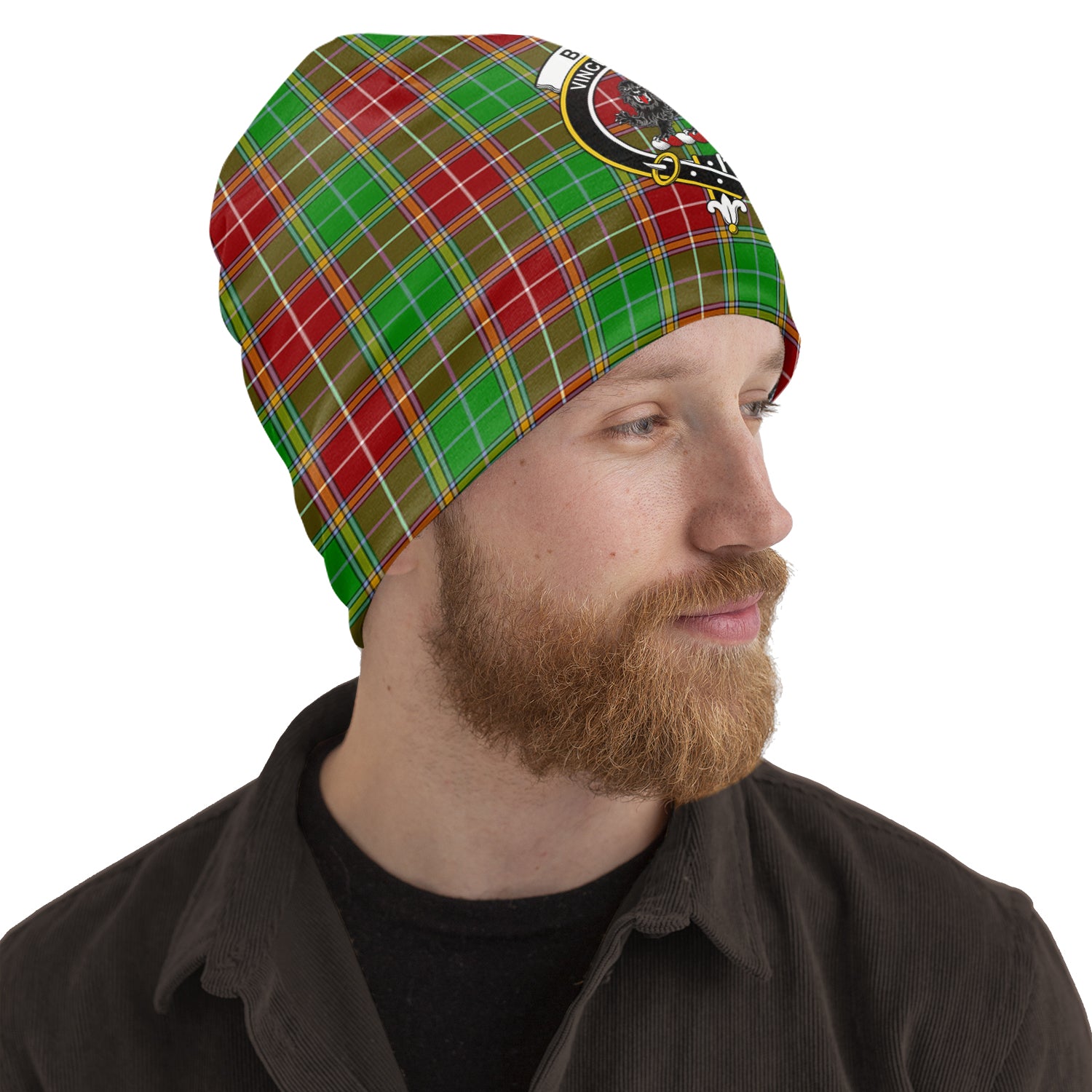 Baxter Modern Tartan Beanies Hat with Family Crest One Size 22 inches 15.5 inches - Tartanvibesclothing