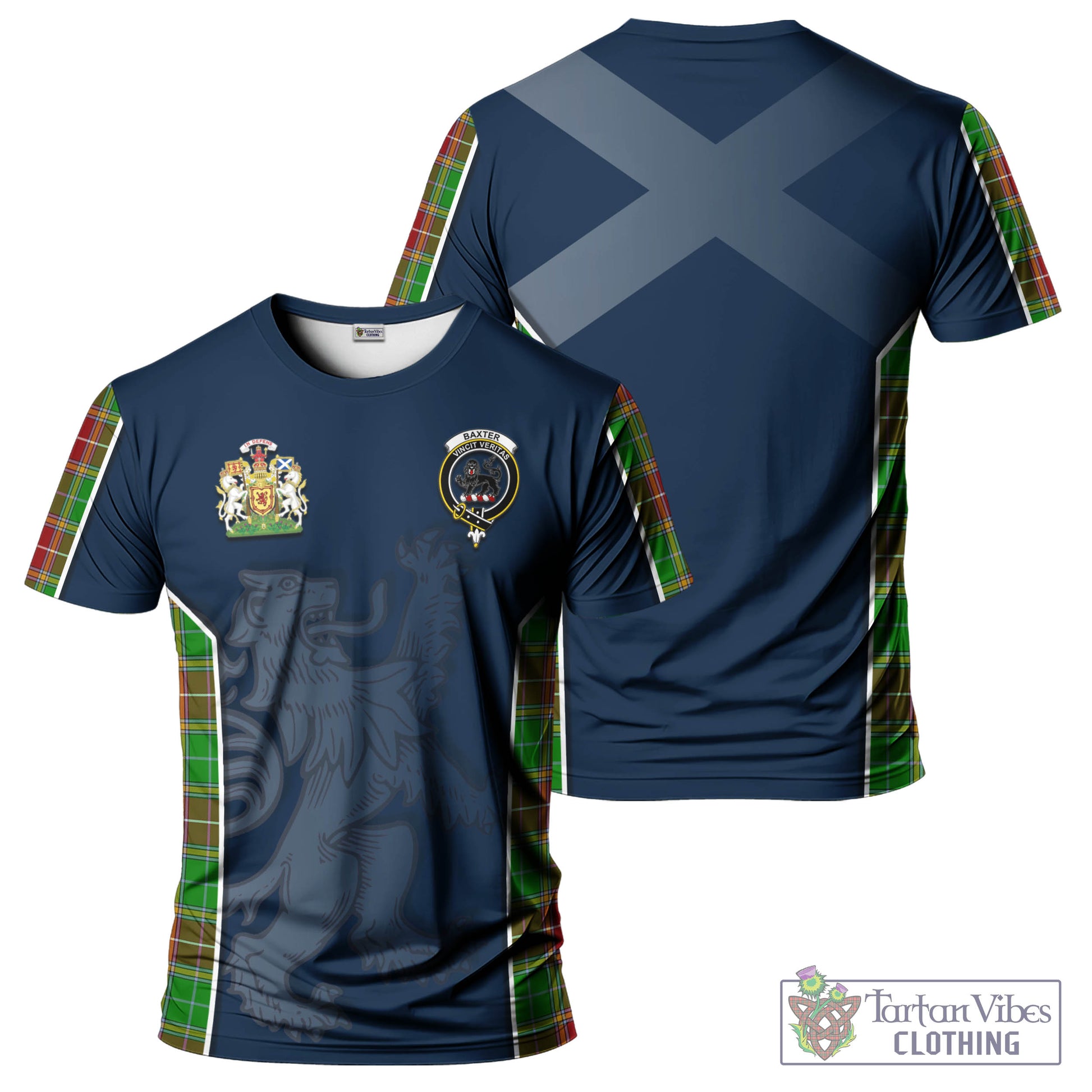 Tartan Vibes Clothing Baxter Modern Tartan T-Shirt with Family Crest and Lion Rampant Vibes Sport Style