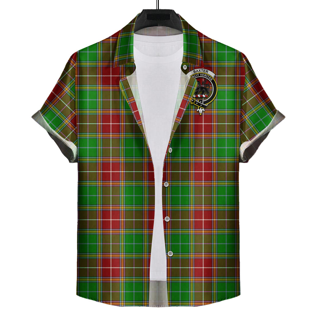 Baxter Modern Tartan Short Sleeve Button Down Shirt with Family Crest - Tartanvibesclothing