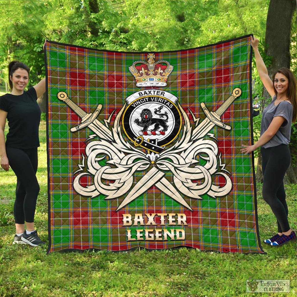 Tartan Vibes Clothing Baxter Modern Tartan Quilt with Clan Crest and the Golden Sword of Courageous Legacy