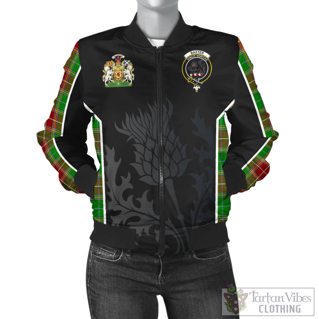 Tartan Vibes Clothing Baxter Modern Tartan Bomber Jacket with Family Crest and Scottish Thistle Vibes Sport Style