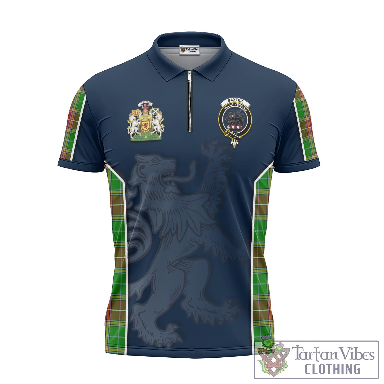 Tartan Vibes Clothing Baxter Modern Tartan Zipper Polo Shirt with Family Crest and Lion Rampant Vibes Sport Style