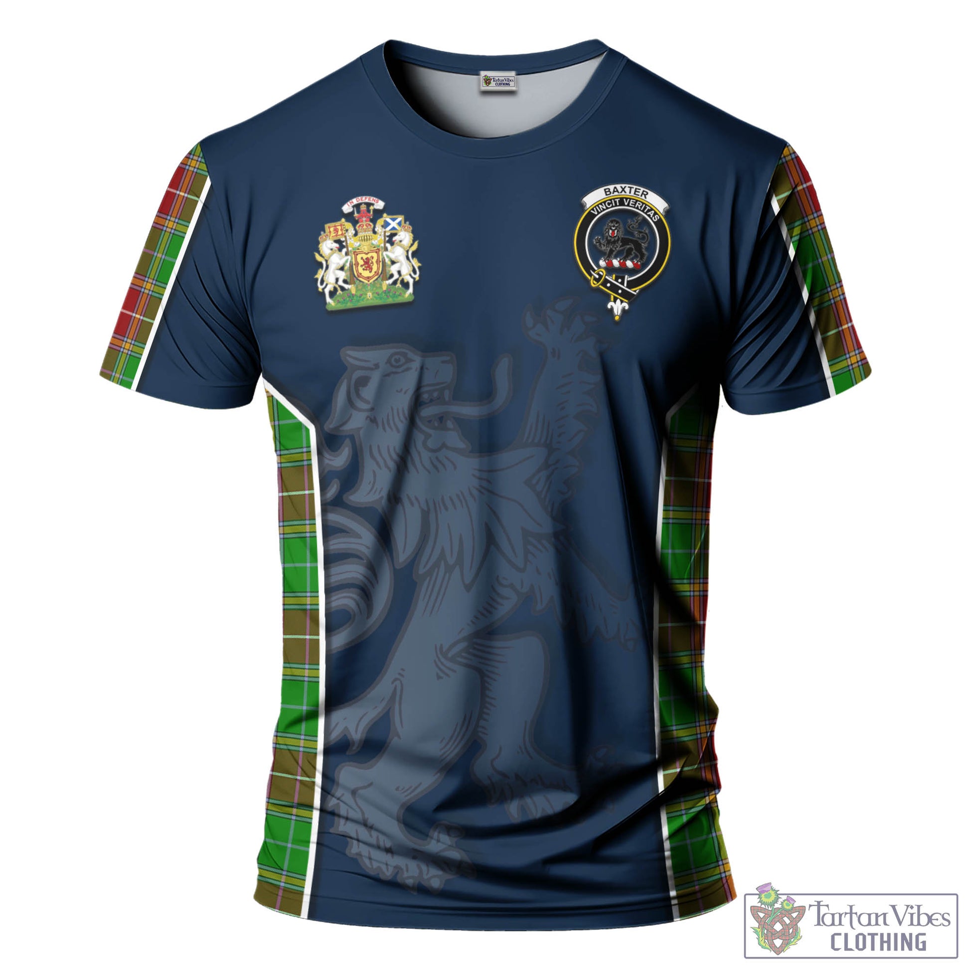 Tartan Vibes Clothing Baxter Modern Tartan T-Shirt with Family Crest and Lion Rampant Vibes Sport Style