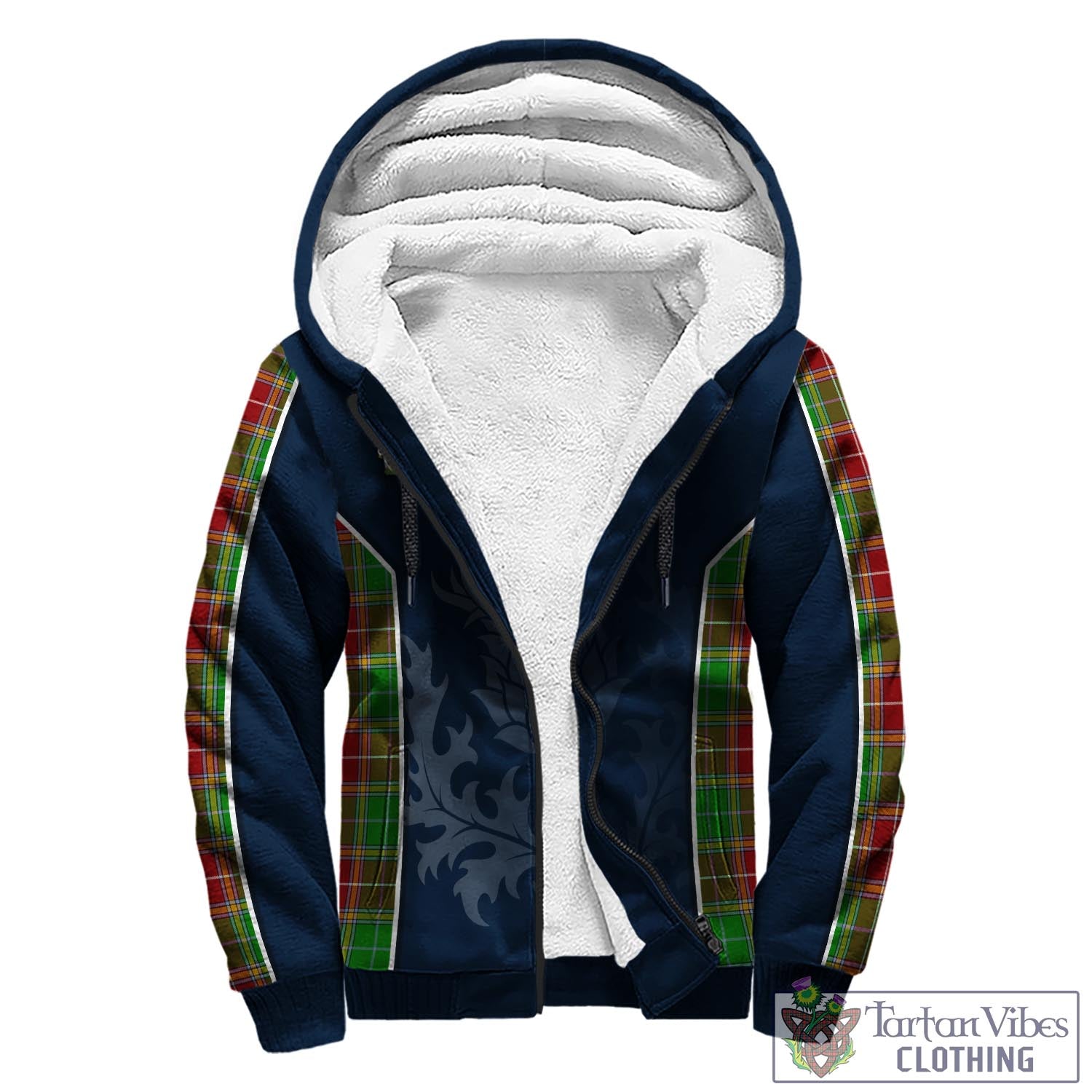 Tartan Vibes Clothing Baxter Modern Tartan Sherpa Hoodie with Family Crest and Scottish Thistle Vibes Sport Style
